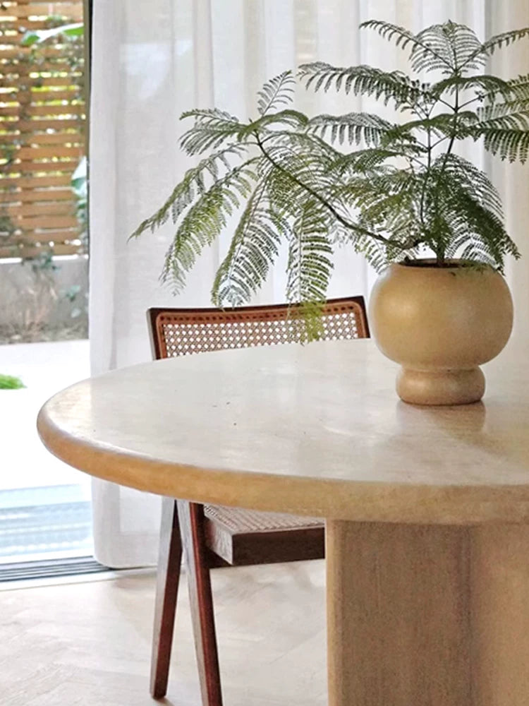 The Aurelian French Cream Travertine Round Dining Table - Luxury Natural Stone | Worldwide Shipping Available - Architectural Natural Stone Furniture | LuxuryMarbleHome