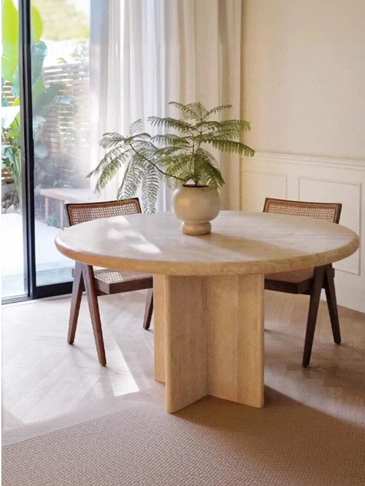 The Aurelian French Cream Travertine Round Dining Table - Luxury Natural Stone | Worldwide Shipping Available - Architectural Natural Stone Furniture | LuxuryMarbleHome