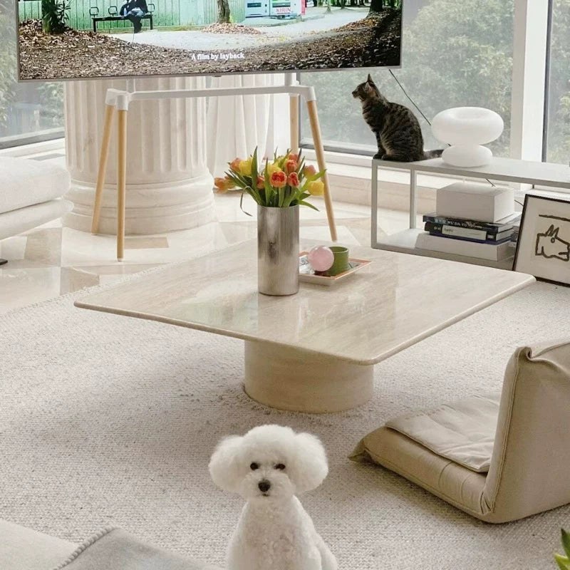 The Pavilion - Natural Travertine Square Plinth Coffee Table - Architectural Natural Stone Furniture | LuxuryMarbleHome