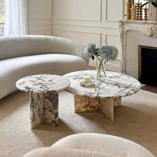 The Bulgari Monolith - Natural Marble & Travertine Nested Side Tables - Architectural Natural Stone Furniture | LuxuryMarbleHome