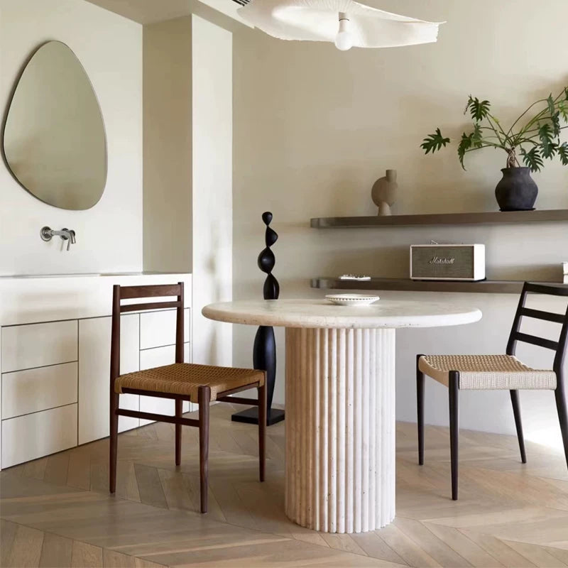 The Nordic Travertine Monolith Cream Stone Round Dining Table - Luxury Natural Stone | Worldwide Shipping Available - Architectural Natural Stone Furniture | LuxuryMarbleHome