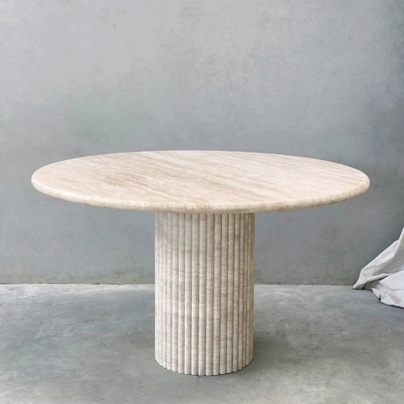 The Nordic Travertine Monolith Cream Stone Round Dining Table - Luxury Natural Stone | Worldwide Shipping Available - Architectural Natural Stone Furniture | LuxuryMarbleHome