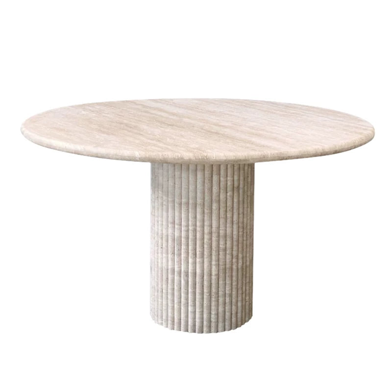 The Nordic Travertine Monolith Cream Stone Round Dining Table - Luxury Natural Stone | Worldwide Shipping Available - Architectural Natural Stone Furniture | LuxuryMarbleHome