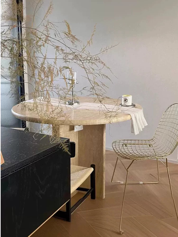 The Aurelian French Cream Travertine Round Dining Table - Luxury Natural Stone | Worldwide Shipping Available - Architectural Natural Stone Furniture | LuxuryMarbleHome