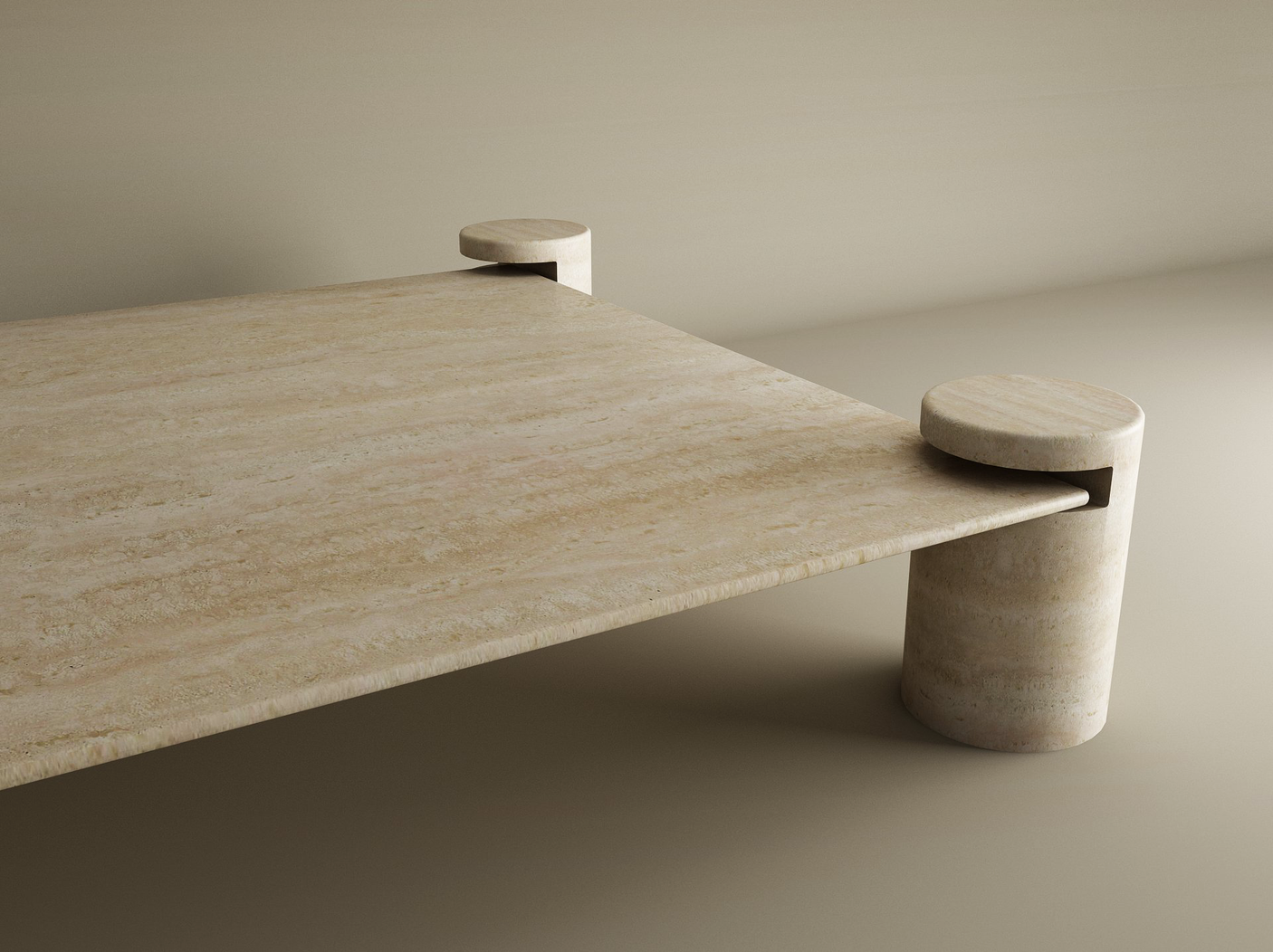 Square Travertine Coffee Table with Cylindrical Legs - Architectural Natural Stone Furniture | LuxuryMarbleHome