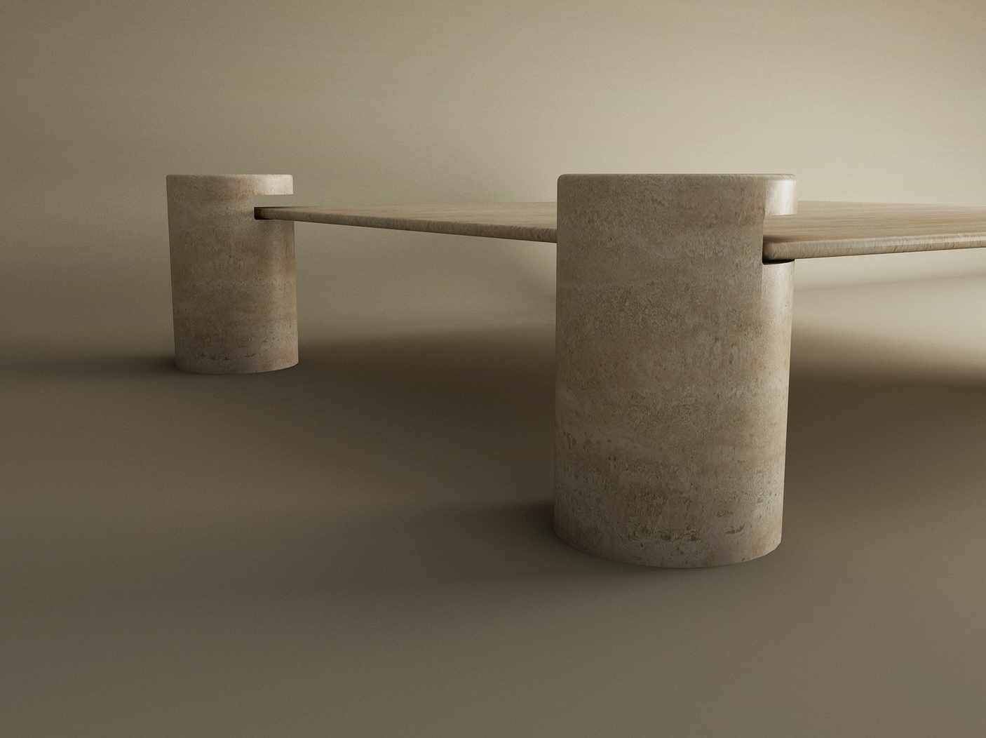 Square Travertine Coffee Table with Cylindrical Legs - Architectural Natural Stone Furniture | LuxuryMarbleHome