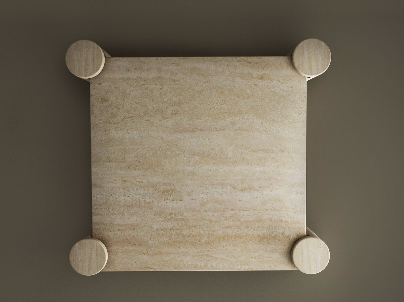 Square Travertine Coffee Table with Cylindrical Legs - Architectural Natural Stone Furniture | LuxuryMarbleHome